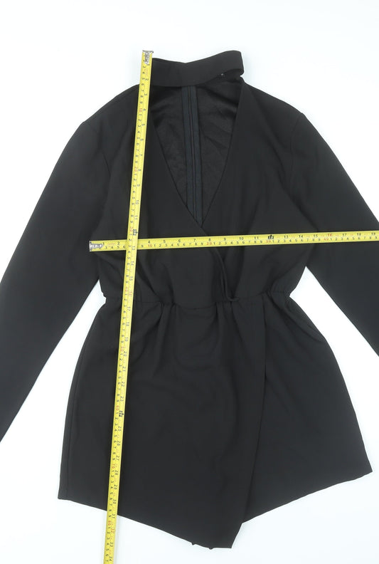 PrettyLittleThing Women's Black Size 10 Long Sleeve V-Neck Playsuit