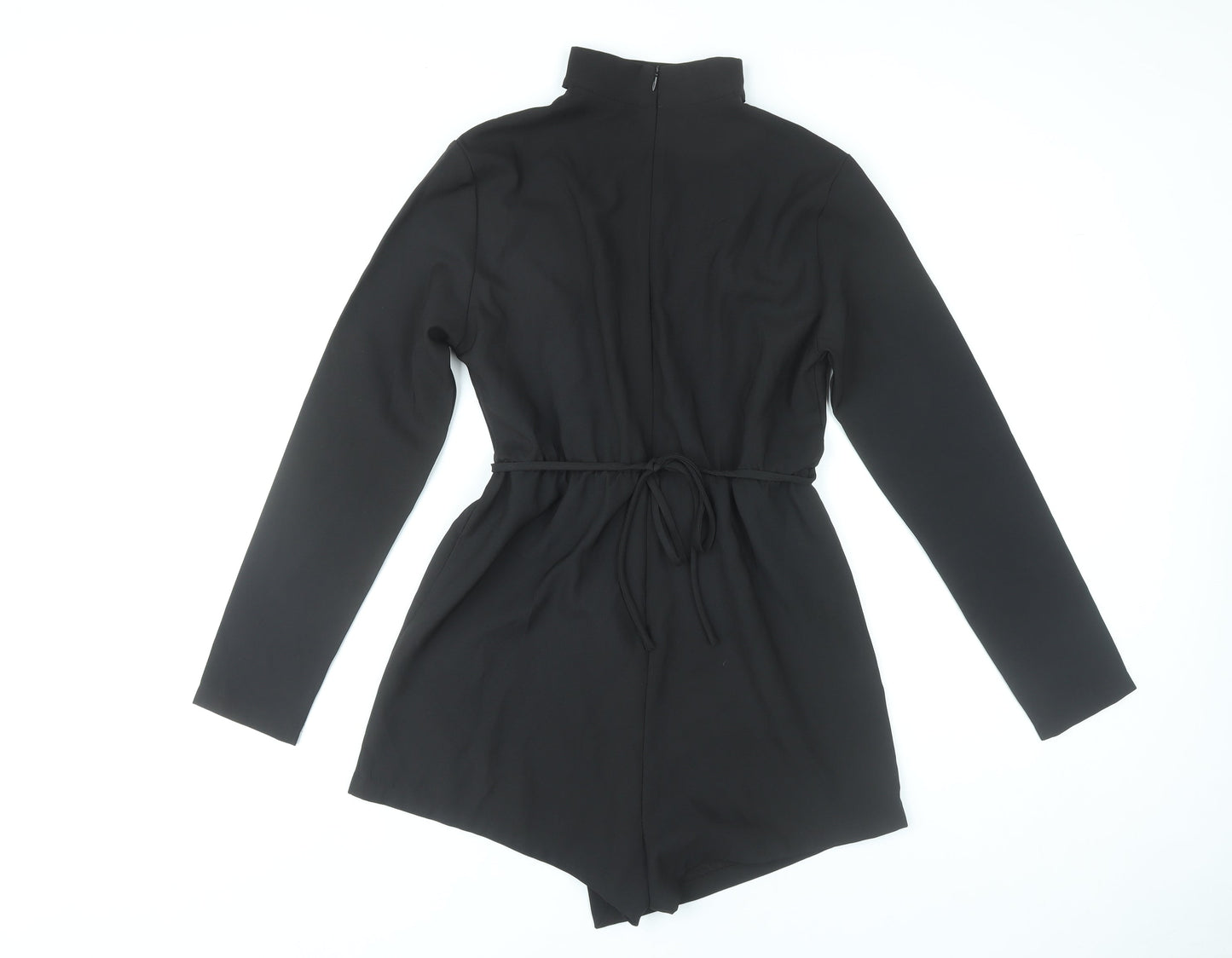 PrettyLittleThing Women's Black Size 10 Long Sleeve V-Neck Playsuit