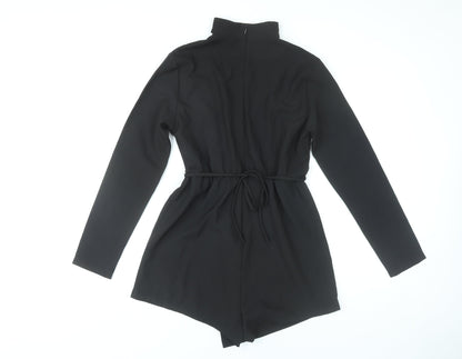PrettyLittleThing Women's Black Size 10 Long Sleeve V-Neck Playsuit