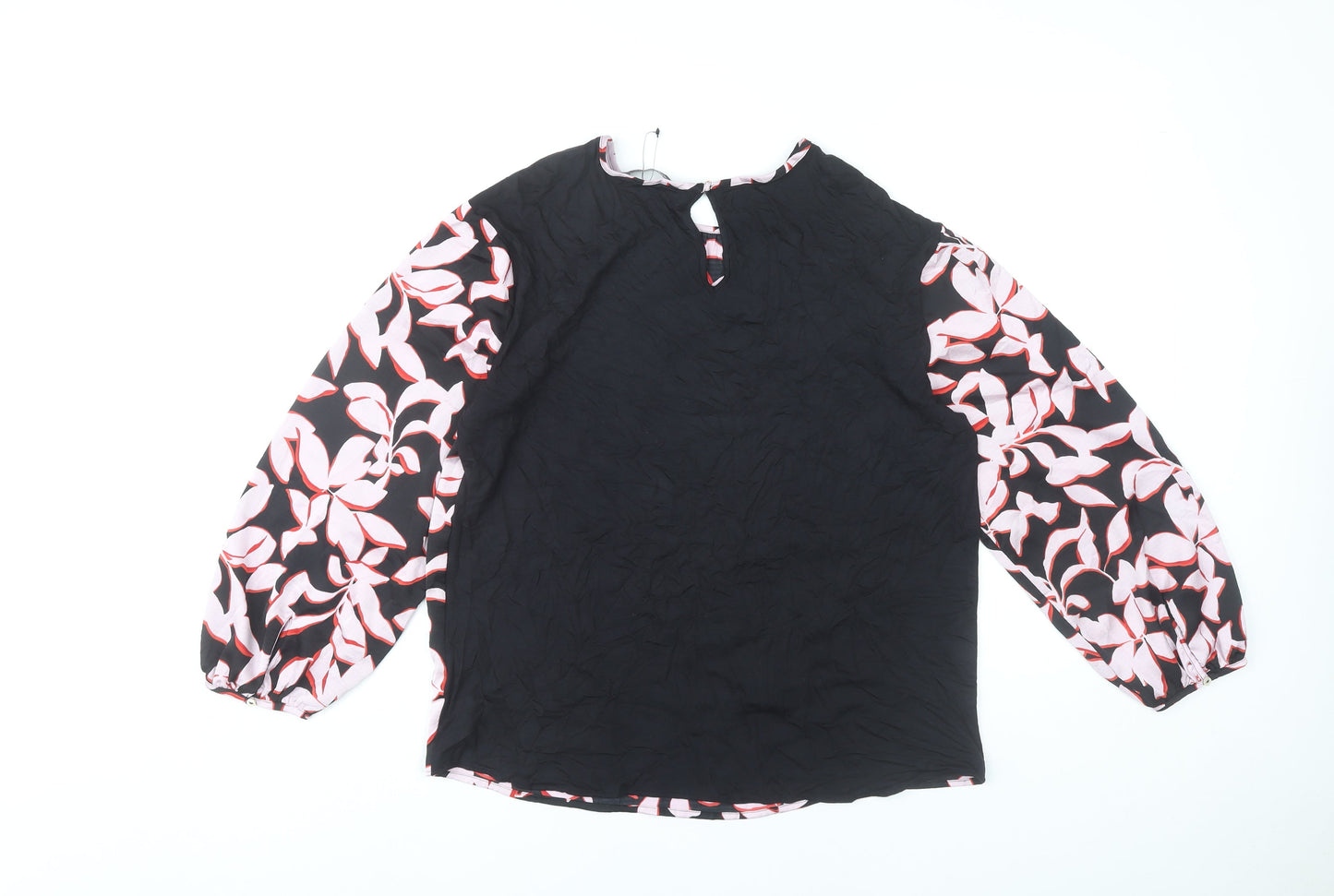 Marks and Spencer Women’s Black Floral Blouse Size 8 Long Sleeve