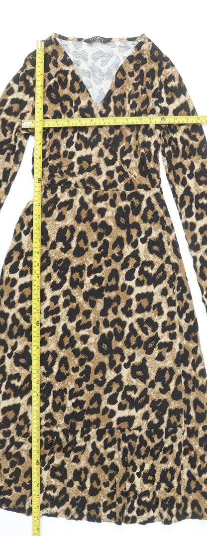 Marks and Spencer Women’s Brown Leopard Print Midi Wrap Dress Size 6
