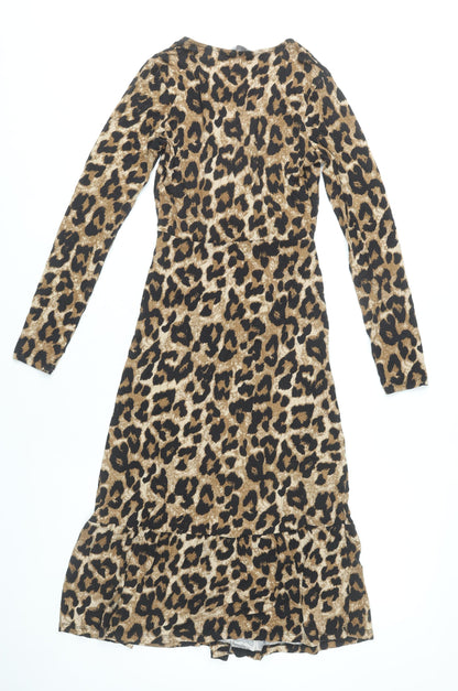 Marks and Spencer Women’s Brown Leopard Print Midi Wrap Dress Size 6