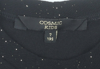 Cosmic Kids Girls Black Glitter Ruffle Party Dress 7 Years Sleeveless