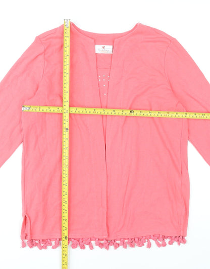 Quacker Factory Women’s Pink Fringe Tunic Blouse Size S 3/4 Sleeve