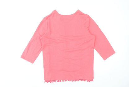 Quacker Factory Women’s Pink Fringe Tunic Blouse Size S 3/4 Sleeve