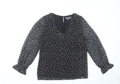 Sosandar Women’s Black Polka Dot Ruffle Blouse Size 6