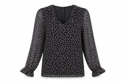 Sosandar Women’s Black Polka Dot Ruffle Blouse Size 6