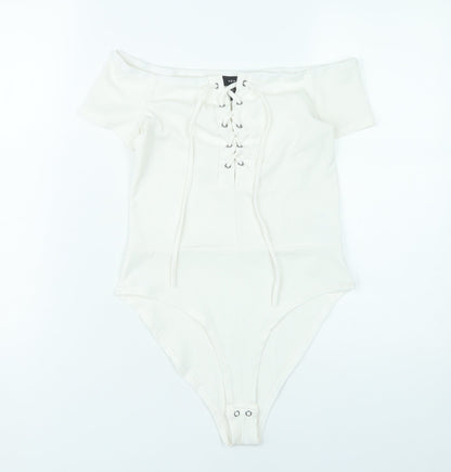 New Look Women’s Ivory Off-Shoulder Lace Up Bodysuit UK 12