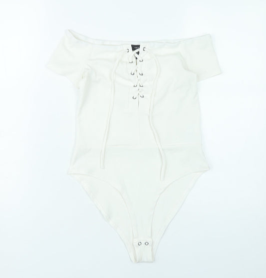 New Look Women’s Ivory Off-Shoulder Lace Up Bodysuit UK 12