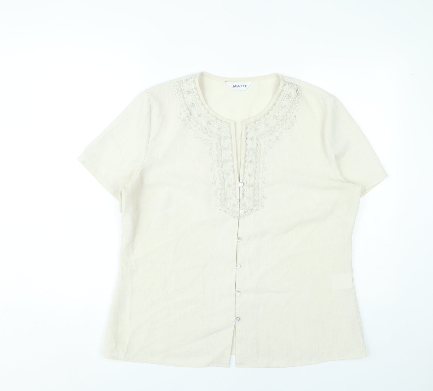 Damart Women’s Beige Embroidered Tunic Blouse Size 18 Short Sleeve