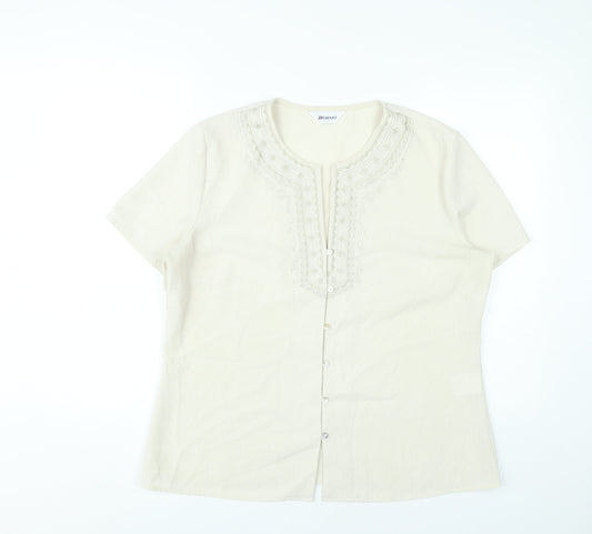 Damart Women’s Beige Embroidered Tunic Blouse Size 18 Short Sleeve