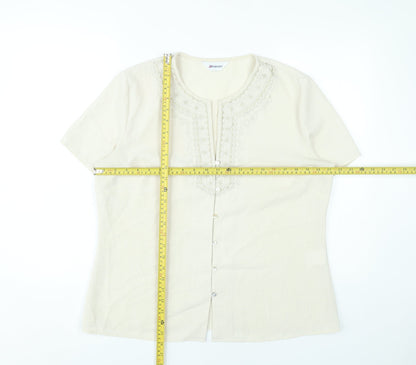 Damart Women’s Beige Embroidered Tunic Blouse Size 18 Short Sleeve