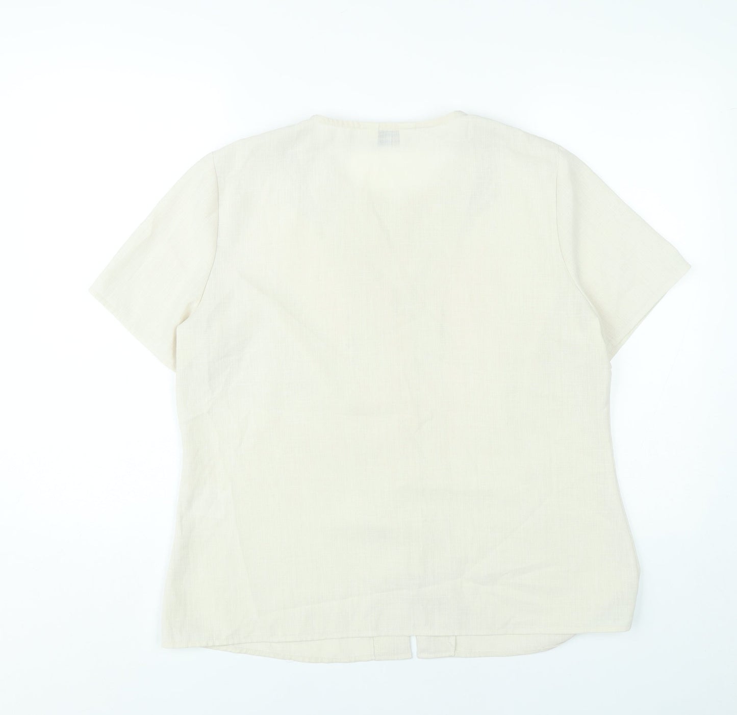 Damart Women’s Beige Embroidered Tunic Blouse Size 18 Short Sleeve