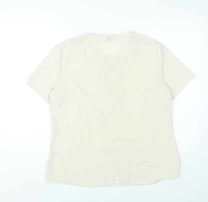 Damart Women’s Beige Embroidered Tunic Blouse Size 18 Short Sleeve