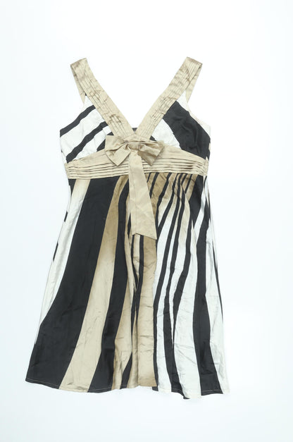 New York Laundry Women’s Black Beige White Striped A-Line Dress UK 12