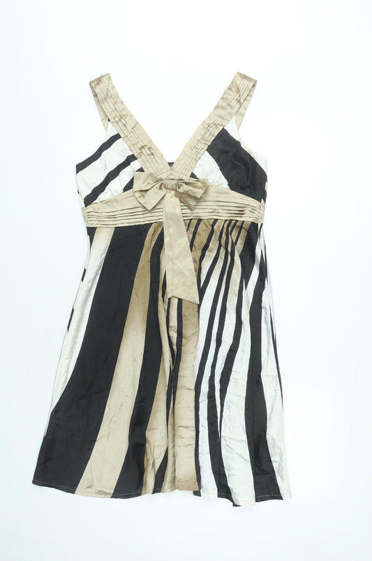 New York Laundry Women’s Black Beige White Striped A-Line Dress UK 12