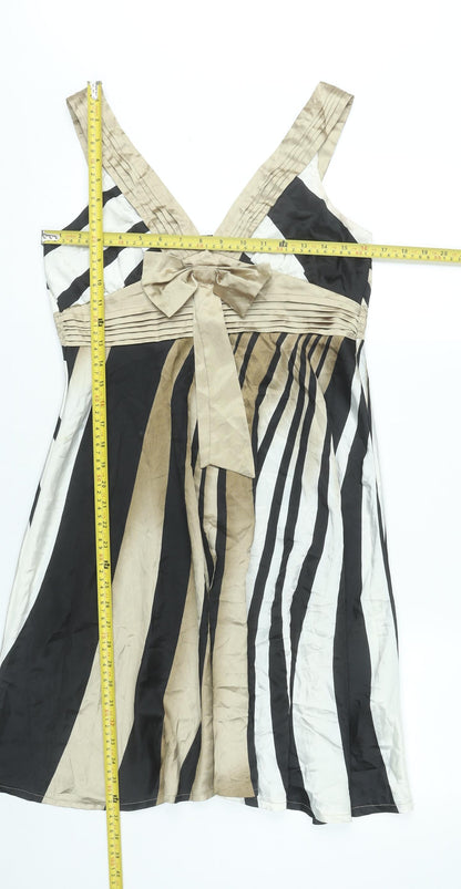 New York Laundry Women’s Black Beige White Striped A-Line Dress UK 12