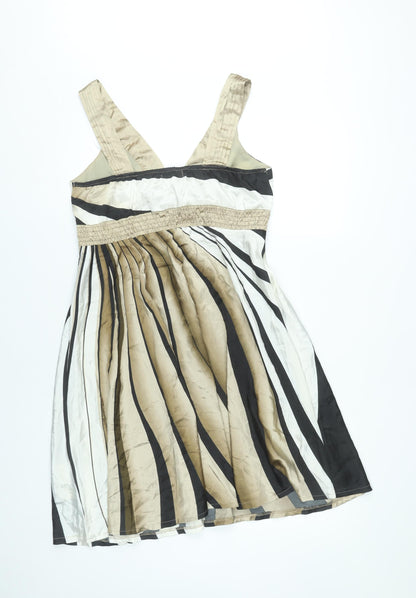 New York Laundry Women’s Black Beige White Striped A-Line Dress UK 12