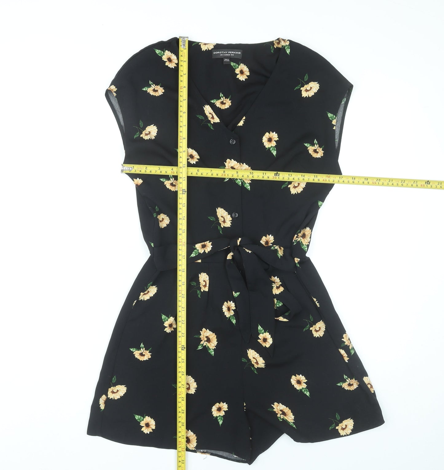 Dorothy Perkins Women’s Black Floral Playsuit Size 8 V-Neck Belted