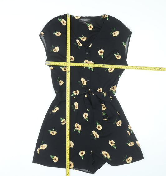 Dorothy Perkins Women’s Black Floral Playsuit Size 8 V-Neck Belted