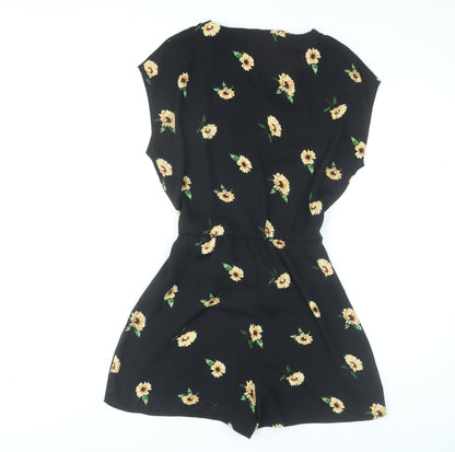 Dorothy Perkins Women’s Black Floral Playsuit Size 8 V-Neck Belted