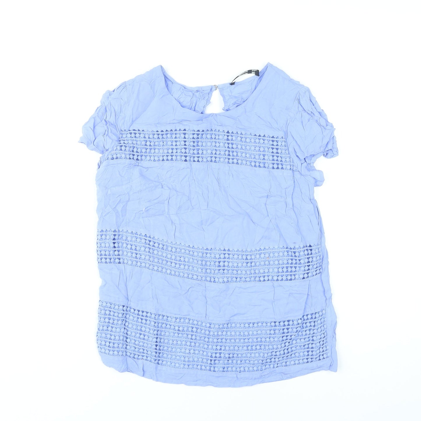 Oasis Women’s Blue Crochet Tunic Blouse Size 10 Short Sleeve