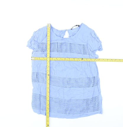 Oasis Women’s Blue Crochet Tunic Blouse Size 10 Short Sleeve