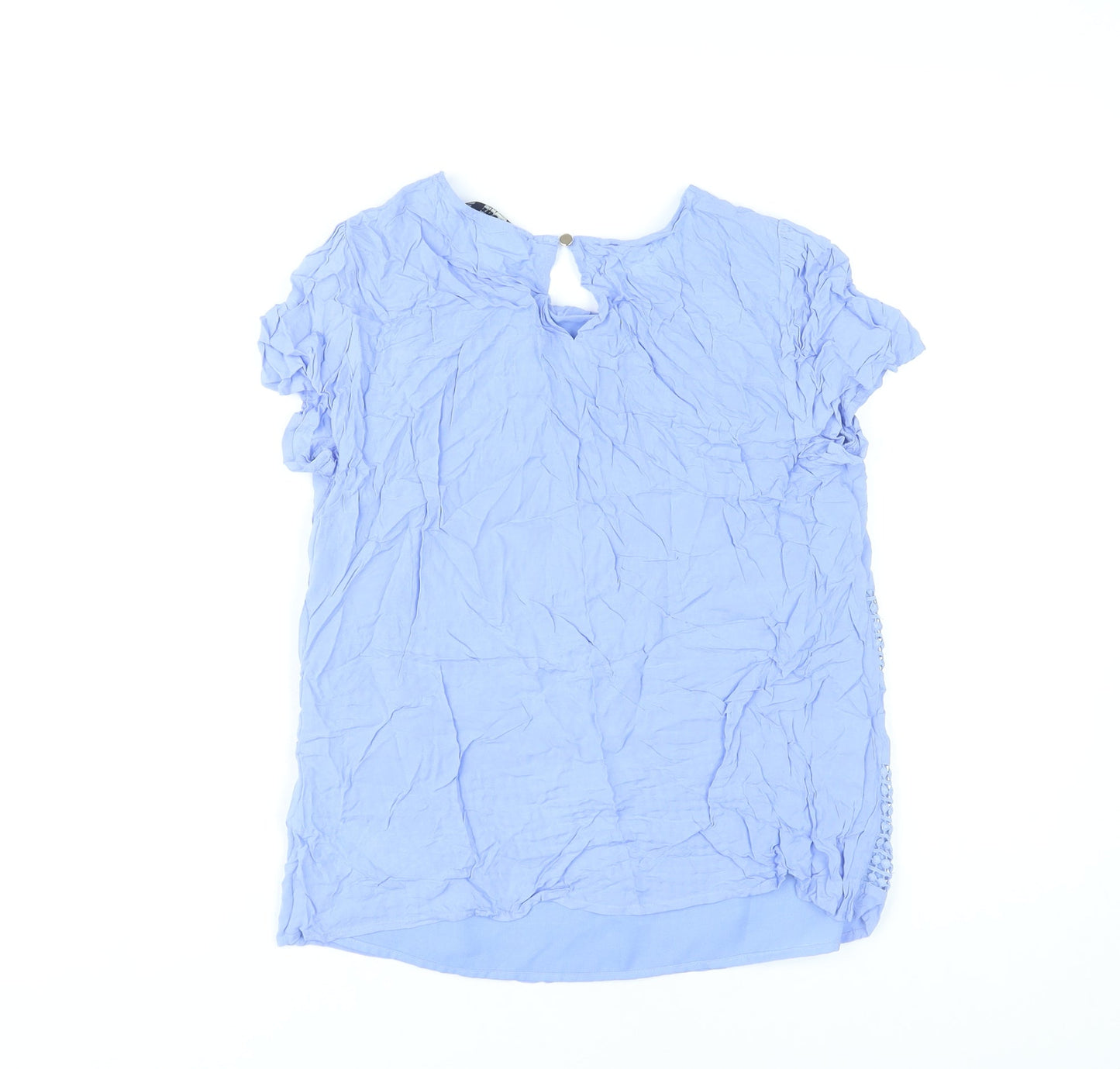 Oasis Women’s Blue Crochet Tunic Blouse Size 10 Short Sleeve