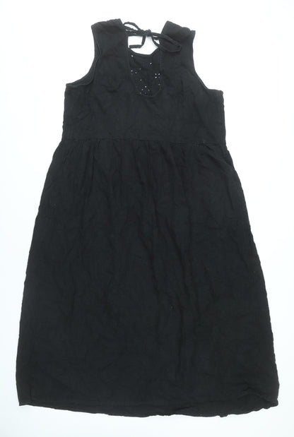 Marks and Spencer Women’s Black Linen Blend Sleeveless A-Line Dress Size 16