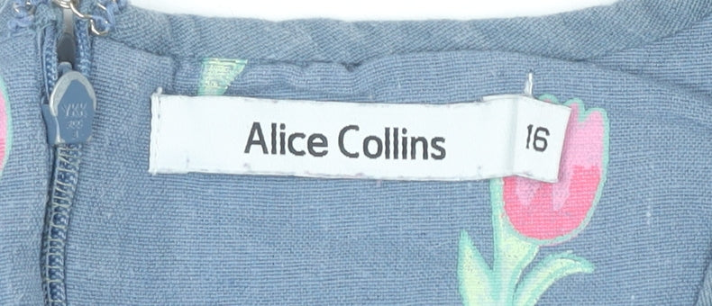 Alice Collins Women’s Blue Floral Shift Dress Size 16 Sleeveless