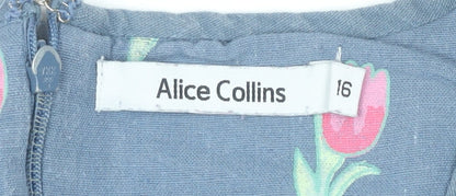 Alice Collins Women’s Blue Floral Shift Dress Size 16 Sleeveless