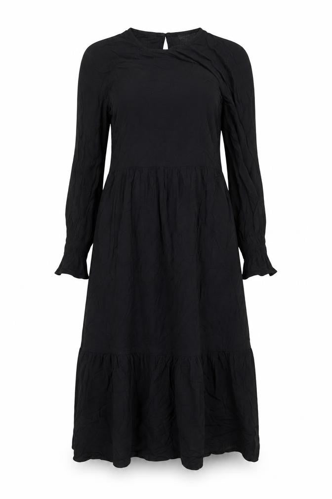 Finery Women Black Viscose Midi A-Line Dress UK 10 Long Sleeve