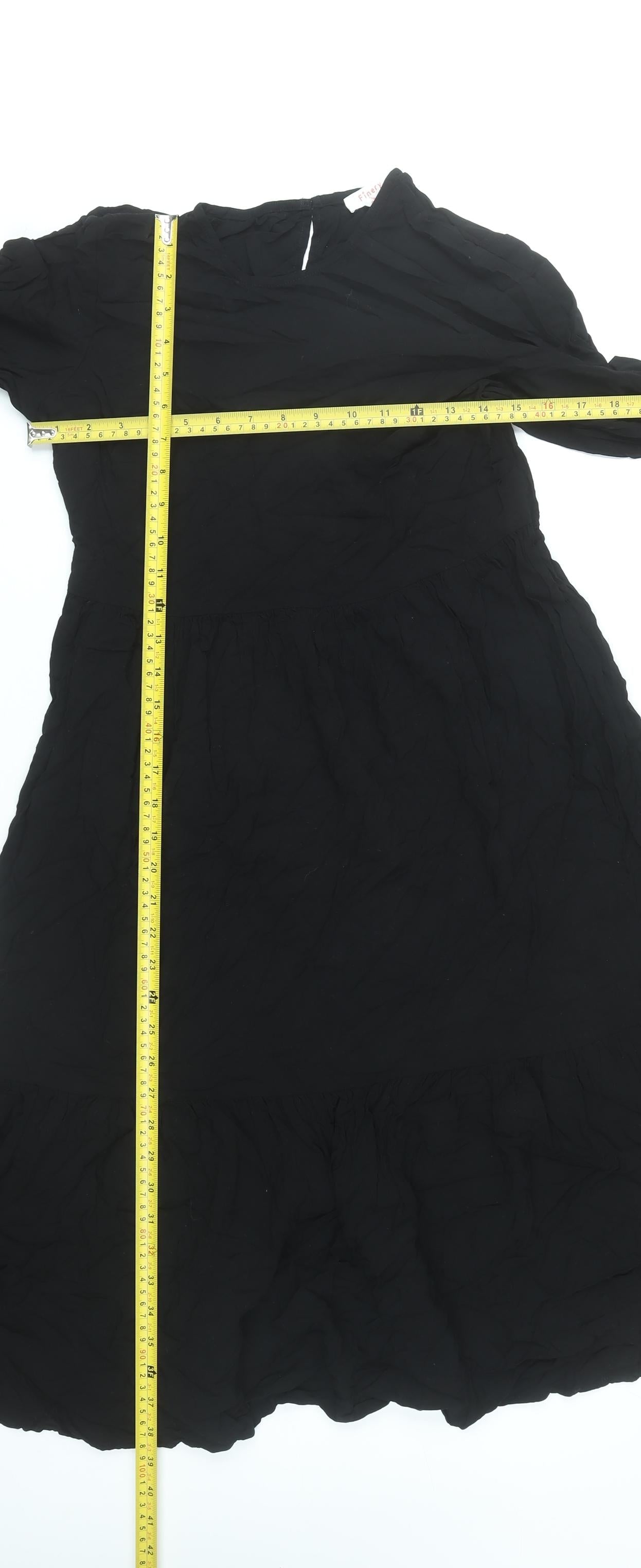 Finery Women Black Viscose Midi A-Line Dress UK 10 Long Sleeve