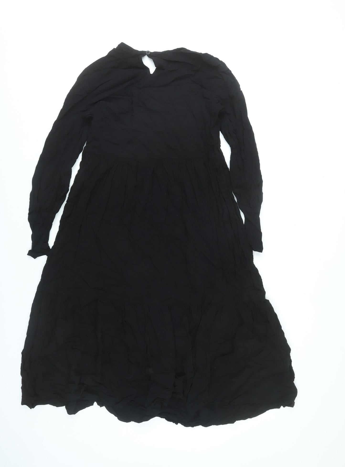 Finery Women Black Viscose Midi A-Line Dress UK 10 Long Sleeve