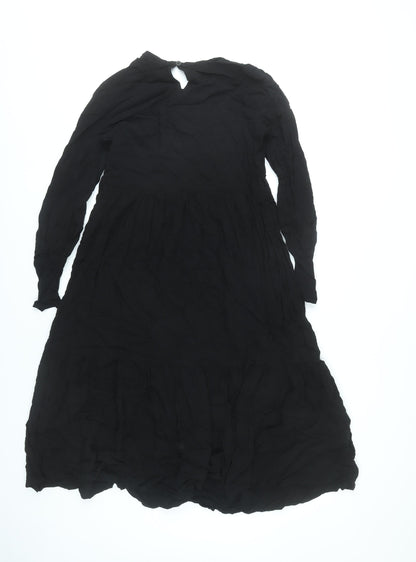 Finery Women Black Viscose Midi A-Line Dress UK 10 Long Sleeve