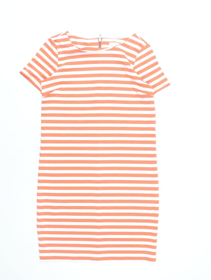 Vila Women Orange White Striped Sheath Dress XS Short Sleeve