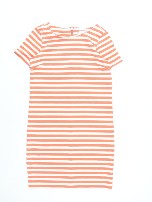Vila Women Orange White Striped Sheath Dress XS Short Sleeve