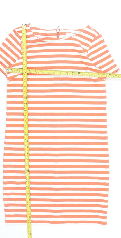 Vila Women Orange White Striped Sheath Dress XS Short Sleeve