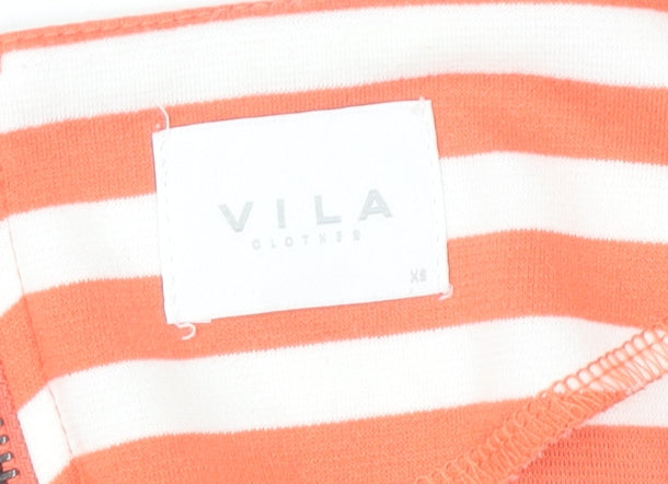 Vila Women Orange White Striped Sheath Dress XS Short Sleeve