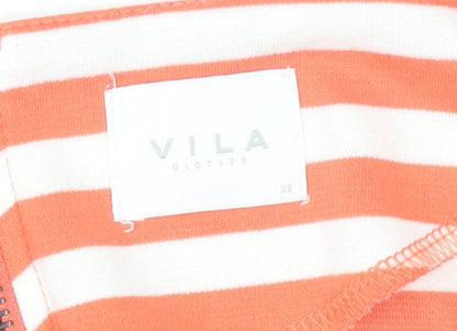 Vila Women Orange White Striped Sheath Dress XS Short Sleeve