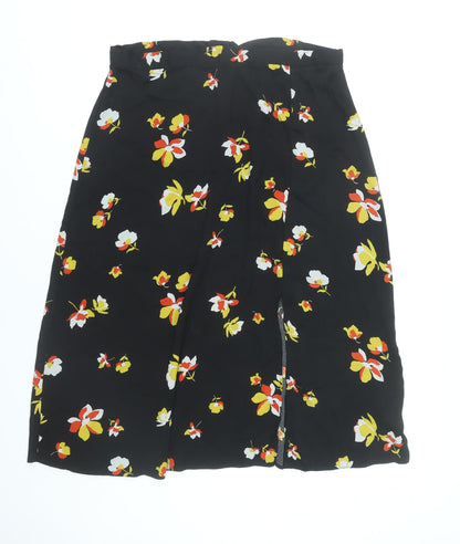 Dorothy Perkins Womens Black Floral A-Line Midi Skirt Size 14