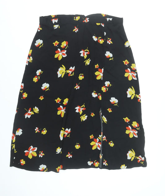 Dorothy Perkins Womens Black Floral A-Line Midi Skirt Size 14