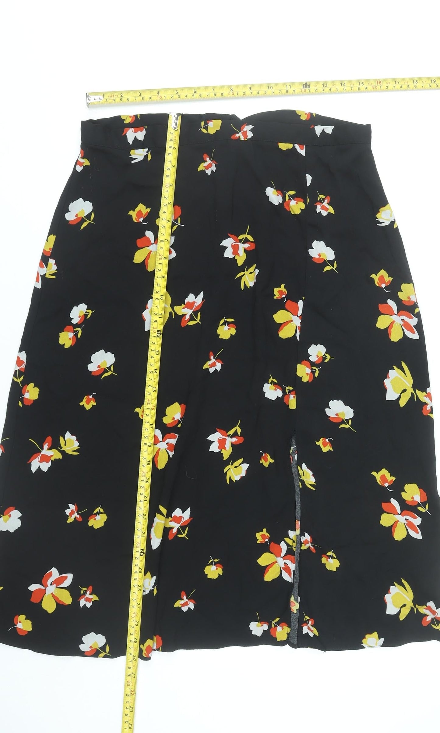 Dorothy Perkins Womens Black Floral A-Line Midi Skirt Size 14