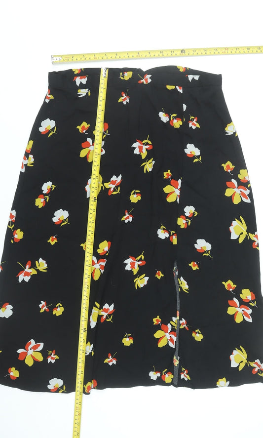 Dorothy Perkins Womens Black Floral A-Line Midi Skirt Size 14