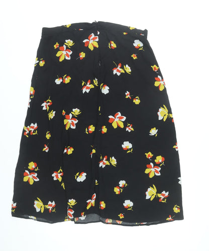 Dorothy Perkins Womens Black Floral A-Line Midi Skirt Size 14