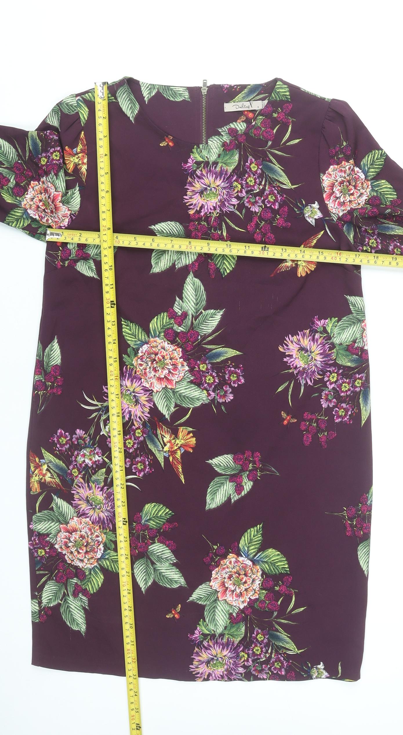 Darling Women Purple Floral Shift Dress Size S Knee Length