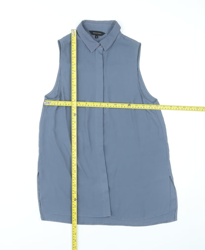 New Look Women’s Blue Sleeveless Collared Blouse Size 8