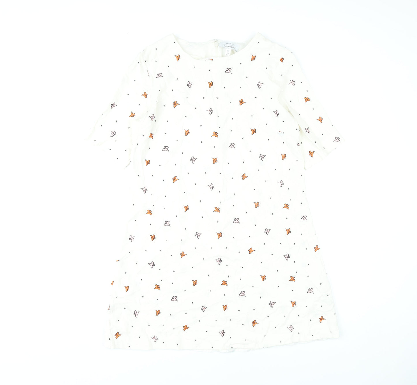 & Other Stories Women White Butterfly Embroidered Shift Dress Size 10