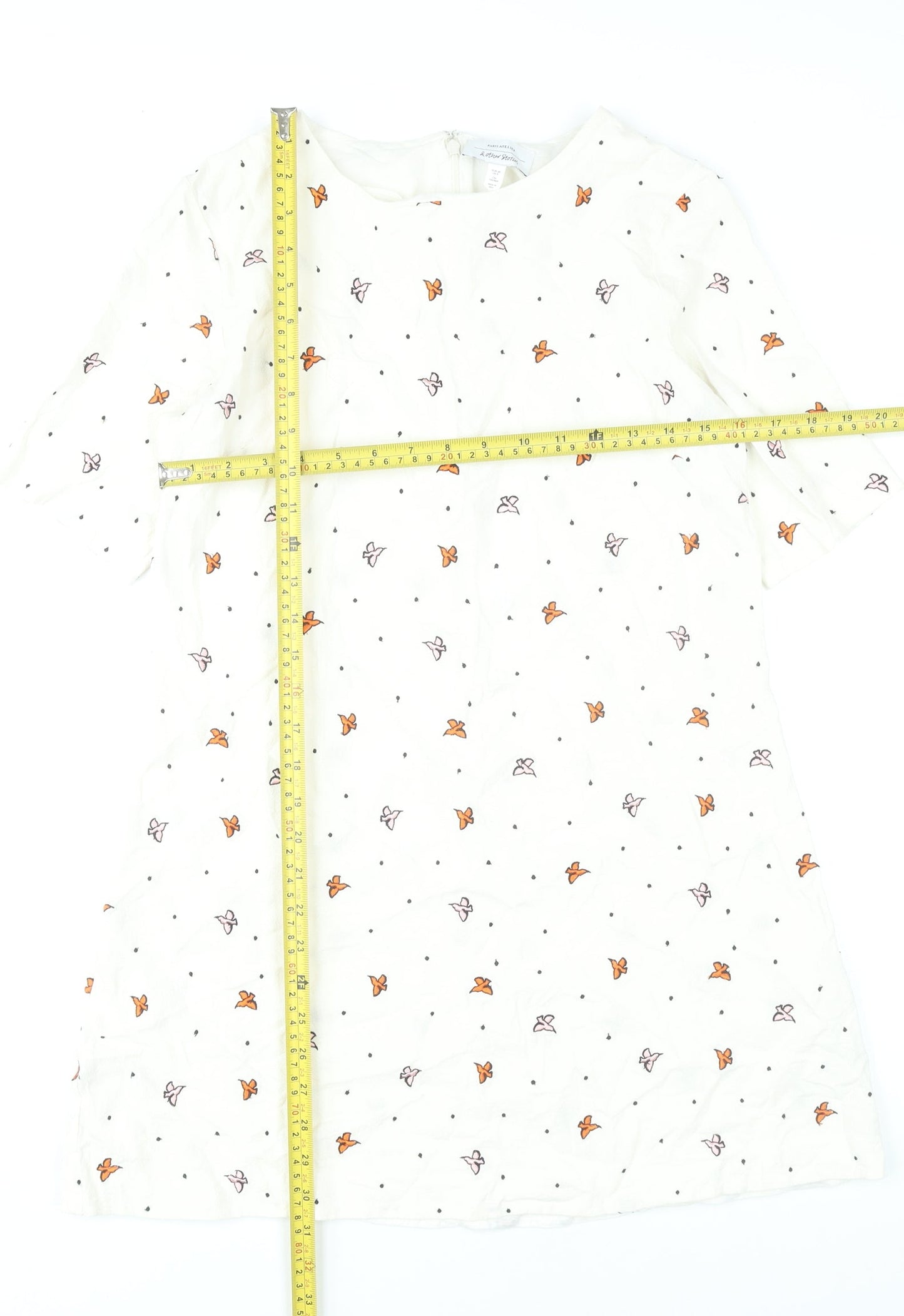 & Other Stories Women White Butterfly Embroidered Shift Dress Size 10