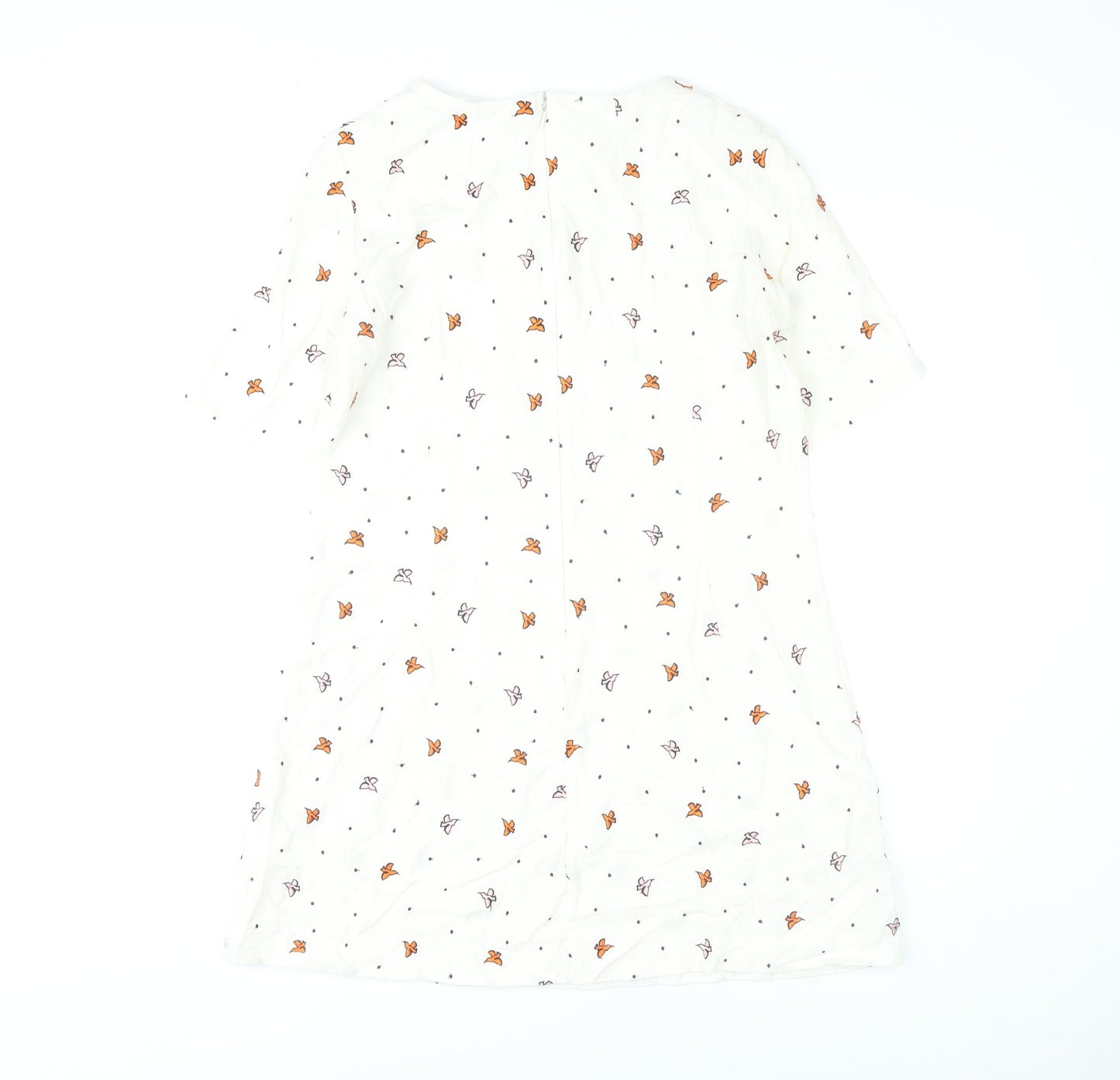 & Other Stories Women White Butterfly Embroidered Shift Dress Size 10